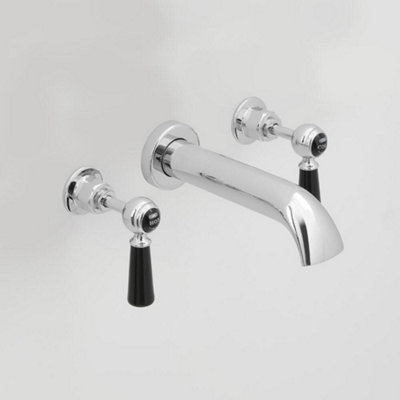 Homestylestore Chrome And Black Wall Mounted 3 Tap Hole Bath Filler Tap With Lever Handles from B&Q