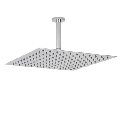 Homestylestore Chrome 400mm Square Thin Fixed Shower Head With Ceiling Mounted Arm from B&Q