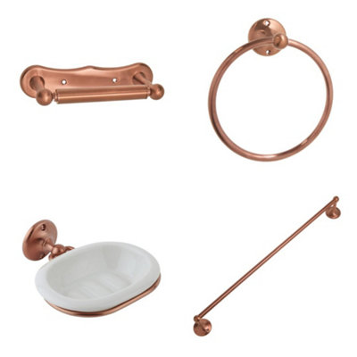 Homestylestore Copper Bathroom Accessory Set With Towel RingRobe HookTowel Rail And Toilet Roll Holder from B&Q