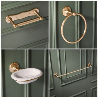 Homestylestore Brass Bathroom Accessory Set With Towel RingRobe HookTowel Rail And Toilet Roll Holder from B&Q