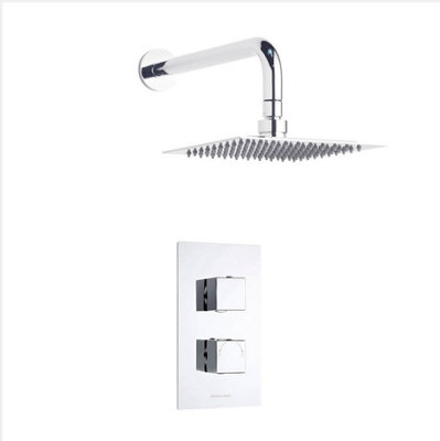 Homestylestore Chrome Thermostatic Mixer Shower Valve With 200mm Wall Mounted Square Shower Head from B&Q