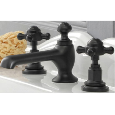 Homestylestore Black 3 Tap Hole Bathroom Basin Mixer Tap With Crosshead Handles from B&Q