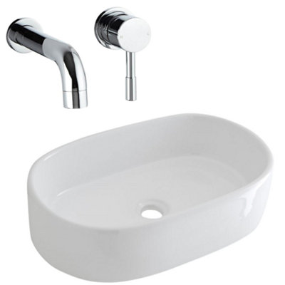Homestylestore White Oval Countertop Bathroom Basin Sink With Wall Mounted Tap 480 X 350mm from B&Q