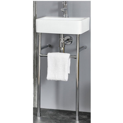 B&Q -  White 1 Tap Hole Bathroom Basin Sink And Chrome Washstand 400 X 295mm