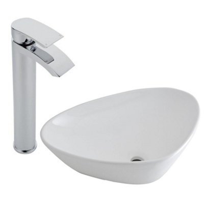 Homestylestore White Countertop Bathroom Basin Sink With High Rise Tap 590 X 390mm from B&Q