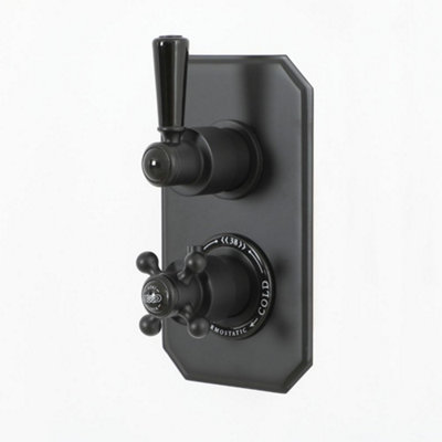 Homestylestore Black Concealed 2 Outlet Twin Diverter Thermostatic Mixer Shower Valve from B&Q