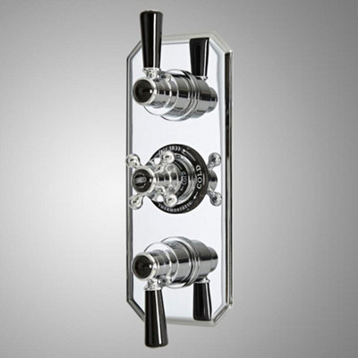 Homestylestore Chrome And Black 2 Outlet Concealed Triple Thermostatic Mixer Shower Valve from B&Q