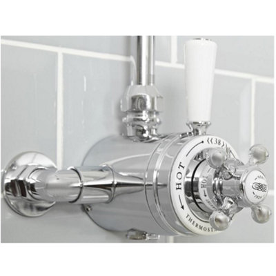 Homestylestore Chrome And White Dual Exposed Thermostatic Mixer Shower Valve from B&Q