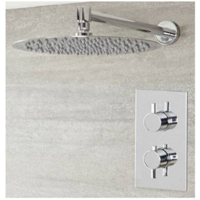 Homestylestore Chrome Thermostatic Mixer Valve With Wall Mounted 200mm Round Shower Head from B&Q