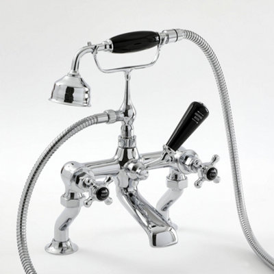 Homestylestore Chrome And Black Deck Mounted Bath Shower Mixer Tap With Crosshead Handles from B&Q
