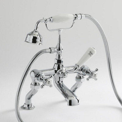 Homestylestore Chrome And White Deck Mounted Bath Shower Mixer Tap With Crosshead Handles from B&Q