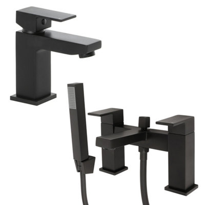Homestylestore Black Bathroom Basin Mono Mixer Tap And Bath Tap With Hand Shower from B&Q