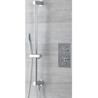 Homestylestore Chrome Twin Thermostatic Mixer Valve With Riser Rail Kit from B&Q
