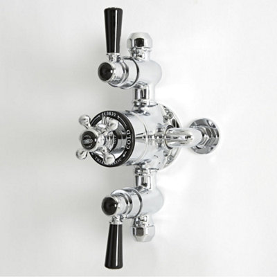 Homestylestore Chrome And Black 2 Outlet Exposed Triple Thermostatic Mixer Shower Valve from B&Q