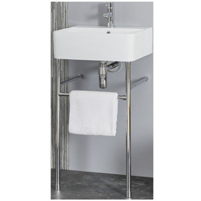 Homestylestore White 1 Tap Hole Bathroom Basin Sink And Chrome Washstand 460 X 420mm from B&Q