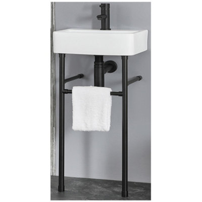 B&Q -  White 1 Tap Hole Bathroom Basin Sink And Black Washstand 400 X 295mm