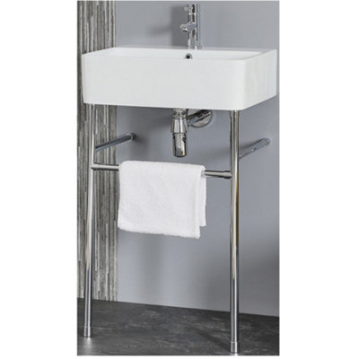 Homestylestore White 1 Tap Hole Bathroom Basin Sink And Chrome Washstand 520 X 420mm from B&Q