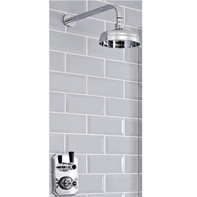 Homestylestore Chrome And Black Thermostatic Mixer Valve With Round Fixed Shower Head And Wall Mounted Shower Arm from B&Q