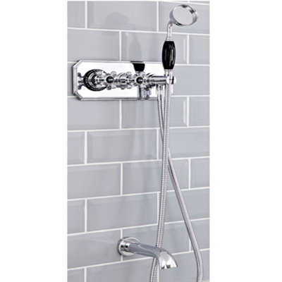 Homestylestore Chrome And Black Diverter Thermostatic Mixer Valve With Hand Shower Kit And Wall Mounted Bath Spout from B&Q