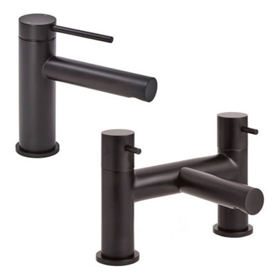 Homestylestore Black Mono Bathroom Basin Mixer Tap And Bath Filler Tap from B&Q