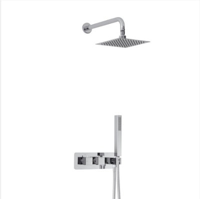 Homestylestore Chrome Thermostatic Mixer Valve With Wall Mounted 200mm Square Shower Head And Hand Shower from B&Q