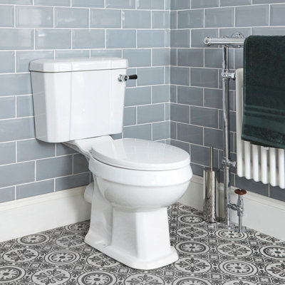 Homestylestore White Close Coupled Toilet Wc With Chrome And Black Flush Lever Handle from B&Q