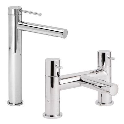 Homestylestore Chrome High Rise Bathroom Basin Mixer Tap And Bath Filler Tap from B&Q
