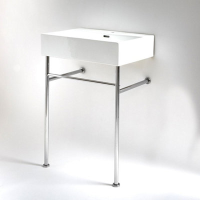 Homestylestore White 1 Tap Hole Bathroom Basin Sink With Chrome Washstand 605 X 430mm from B&Q