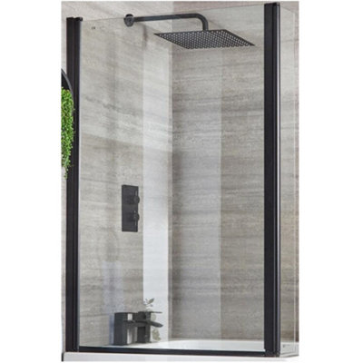 Homestylestore 800mm L Shaped Square Bath Shower Screen Black from B&Q