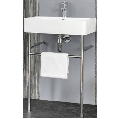 Homestylestore White 1 Tap Hole Bathroom Basin Sink And Chrome Washstand 600 X 420mm from B&Q