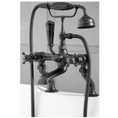 Homestylestore Black Deck Mounted Bath Shower Mixer Tap With Crosshead Handles from B&Q