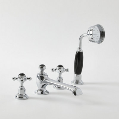 Homestylestore Chrome And Black Deck Mounted 4 Tap Hole Bath Shower Mixer Tap With Crosshead Handles from B&Q