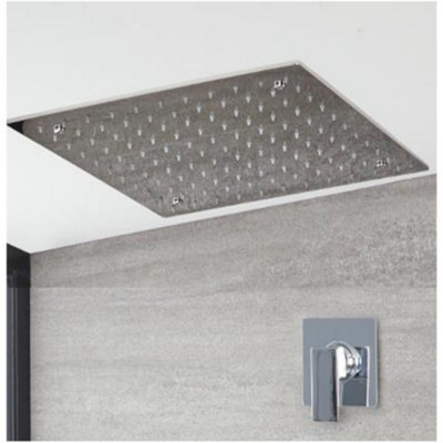 Homestylestore Chrome Manual Mixer Shower Valve With 400mm Square Recessed Shower Head from B&Q