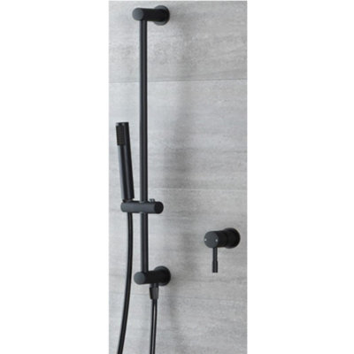 Homestylestore Black Manual Mixer Valve Hand Shower Riser Rail Kit from B&Q