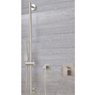 Homestylestore Brushed Nickel Manual Mixer Valve Hand Shower Riser Rail Kit from B&Q