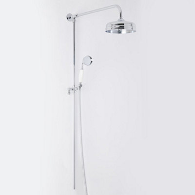 Homestylestore Chrome And White Rigid Riser With Exposed Thermostatic Mixer ValveRound Shower Head And Hand Shower from B&Q