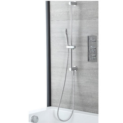 Homestylestore Chrome Thermostatic Mixer Valve With Riser Rail Kit And Overflow Bath Filler from B&Q