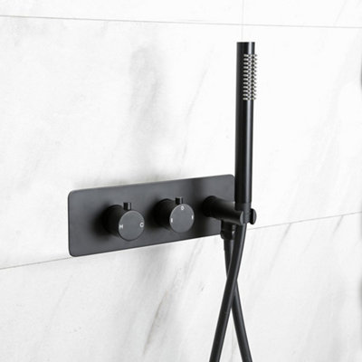 Homestylestore Black Twin Diverter Thermostatic Mixer Valve With Hand Shower Kit from B&Q