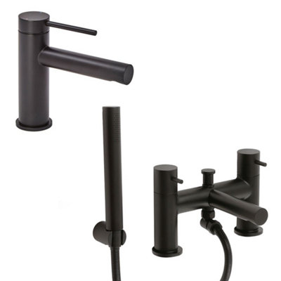 Homestylestore Black Mono Bathroom Basin Mixer Tap And Bath Tap With Hand Shower from B&Q