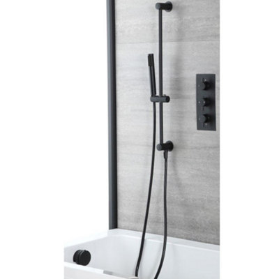 Homestylestore Black Triple Thermostatic Mixer Valve With Riser Rail Kit And Overflow Bath Filler from B&Q