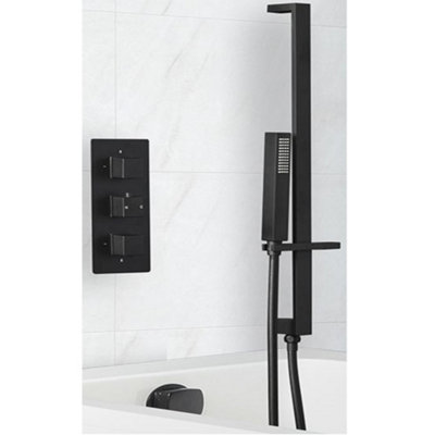 Homestylestore Black Thermostatic Mixer Valve With Riser Rail Kit And Overflow Bath Filler from B&Q