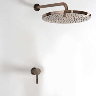 Homestylestore Aged Bronze Manual Mixer Valve With Wall Mounted 300mm Round Shower Head from B&Q