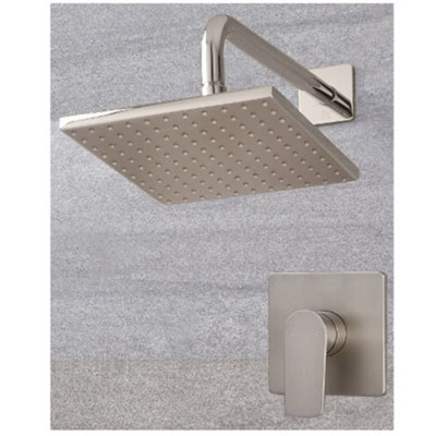 Homestylestore Brushed Nickel Manual Mixer Valve With Square Shower Head And Wall Arm from B&Q