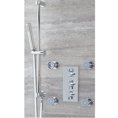 Homestylestore Chrome Thermostatic Mixer Valve With Riser Rail Kit And Body Jets from B&Q