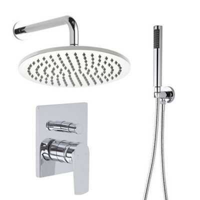 Homestylestore Chrome Manual Diverter Mixer Valve With 300mm Round Recessed Shower Head And Hand Shower Handset from B&Q