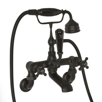 Homestylestore Black Wall Mounted Bath Shower Mixer Tap With Crosshead Handles from B&Q