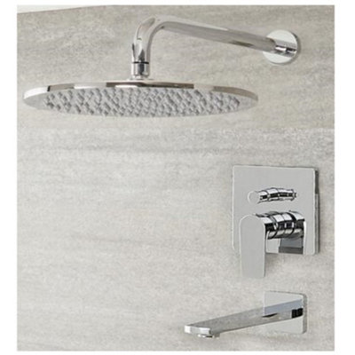 Homestylestore Chrome Manual Diverter Mixer Valve With 300mm Round Shower Head And Wall Mounted Bath Spout from B&Q