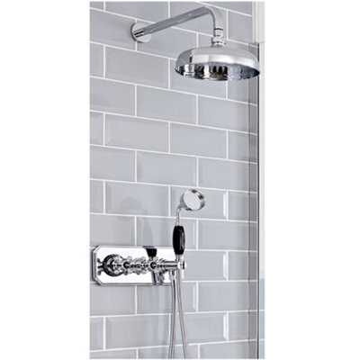 Homestylestore Chrome And Black Thermostatic Mixer Valve With 200mm Round Shower Head And Hand Shower from B&Q