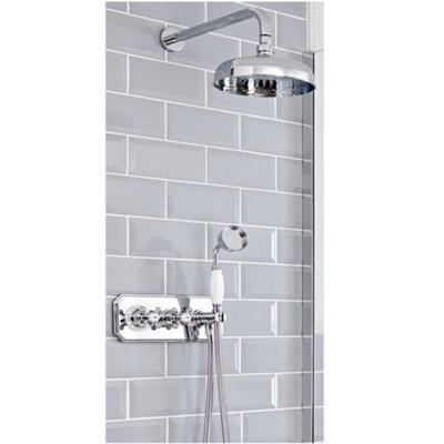 Homestylestore Chrome And White Thermostatic Mixer Valve With 200mm Round Shower Head And Hand Shower from B&Q