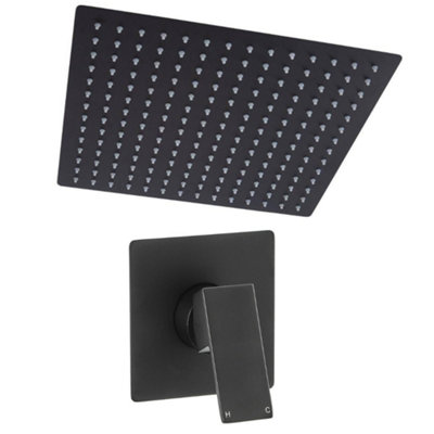 Homestylestore Black Manual Mixer Valve With 400mm Square Recessed Shower Head from B&Q
